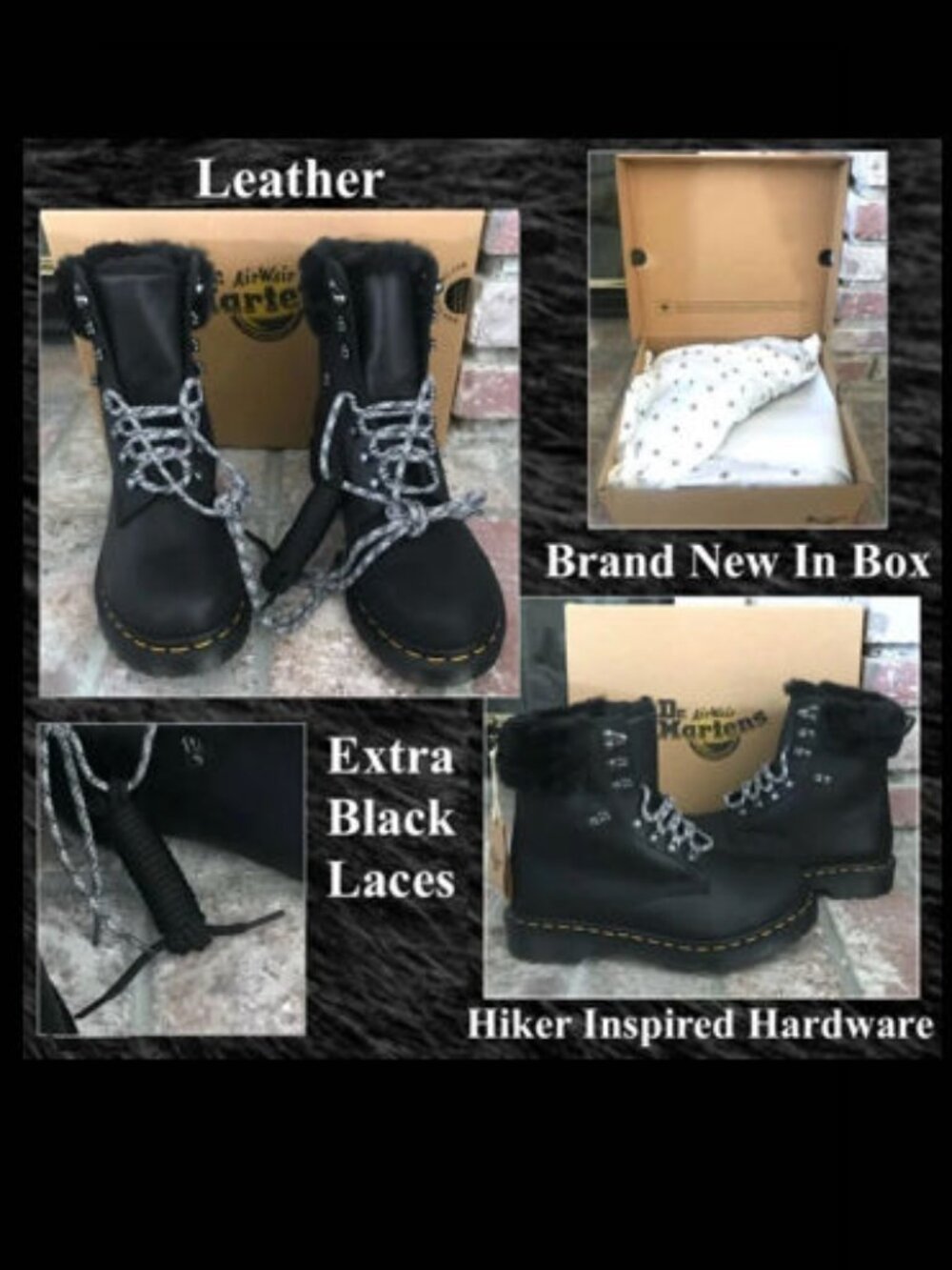 Dr. Martens 1460 Serena Leather Collar Faux Fur Lined Hiker Booties Size 10 BNIB